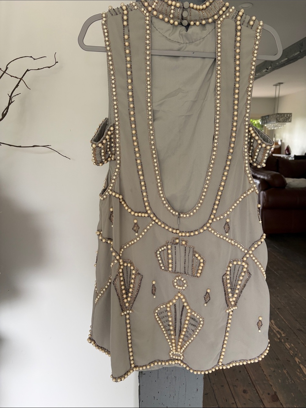 Beaded Embellished Sleeveless Shift Dress in TaupeASOS design - Picture 3 of 10